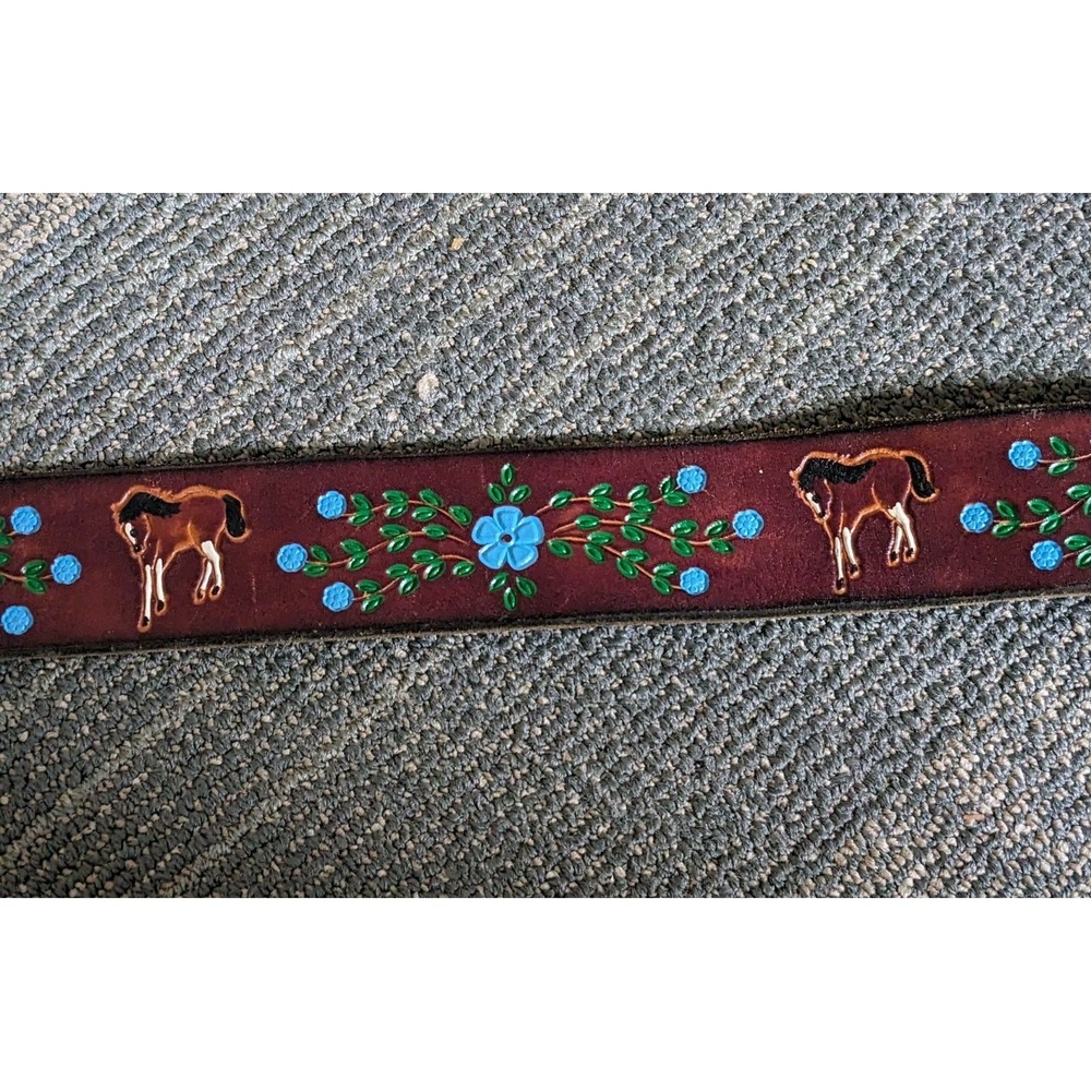 CAP Embossed & Painted Brown Leather Western Belt Horse Meadow 34" Long - Picture 6 of 8